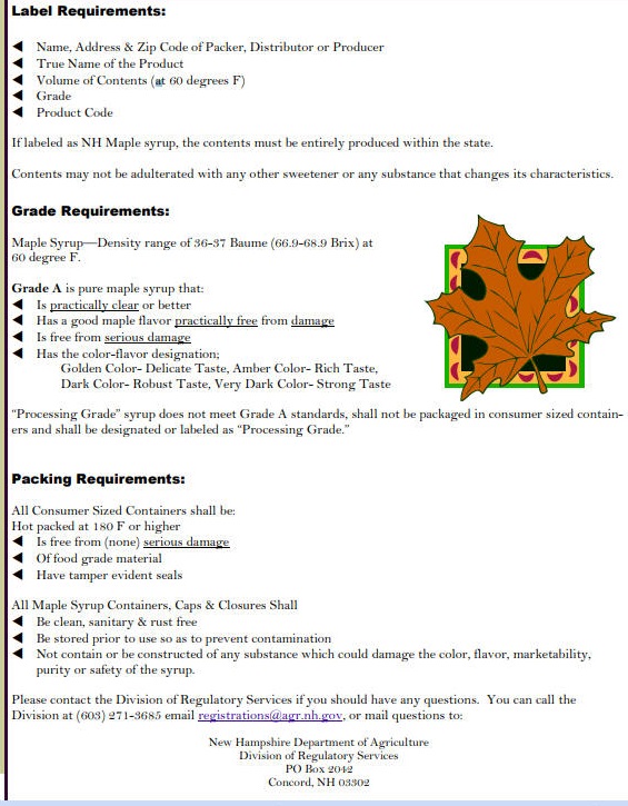 NH Maple Syrup labeling requirements